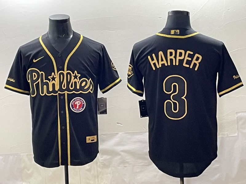 Men 2025 Philadelphia Phillies #3 Harper Black Gold Throwback Nike MLB Jersey style 004->arizona diamondback->MLB Jersey